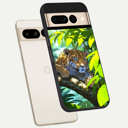  Leopard in Jungle phone case For Google Pixel 7 Pro showing premium glass back cover with detailed artwork