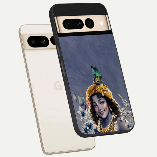  Lord Krishna phone case For Google Pixel 7 Pro showing premium glass back cover with detailed artwork