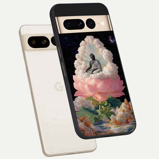  Lotus Divine Peace phone case For Google Pixel 7 Pro showing premium glass back cover with detailed artwork