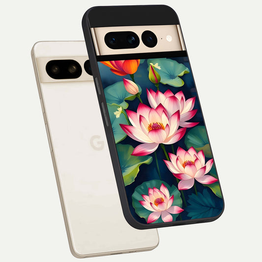  Lotus Dream Serenity phone case For Google Pixel 7 Pro showing premium glass back cover with detailed artwork