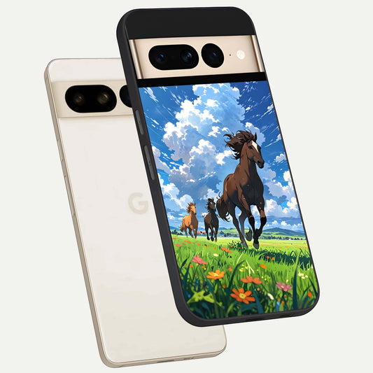  Majestic Horses Galloping phone case For Google Pixel 7 Pro showing premium glass back cover with detailed artwork