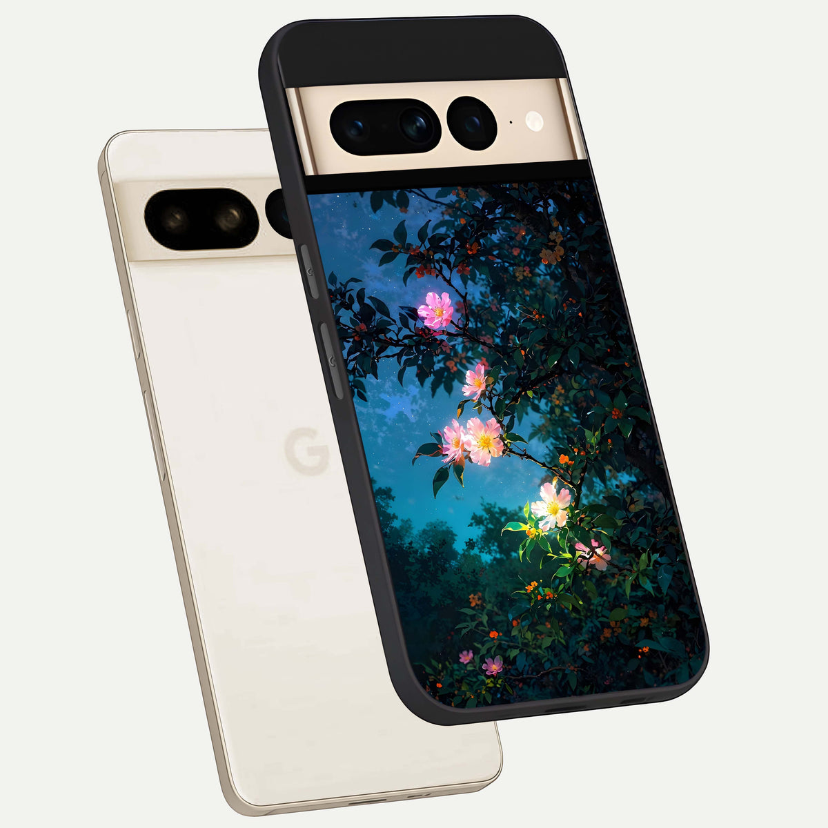  Midnight Bloom Glow phone case For Google Pixel 7 Pro showing premium glass back cover with detailed artwork