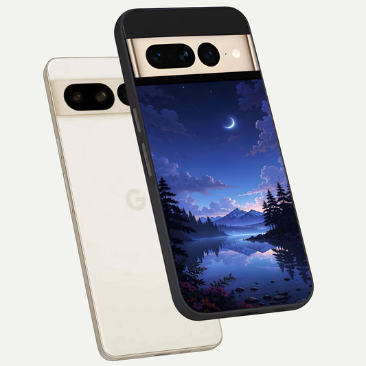  Midnight Lake Peace phone case For Google Pixel 7 Pro showing premium glass back cover with detailed artwork