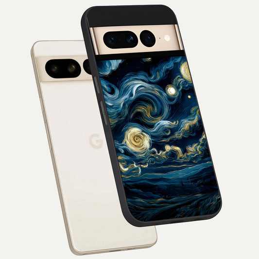  Midnight Sky Whirl phone case For Google Pixel 7 Pro showing premium glass back cover with detailed artwork