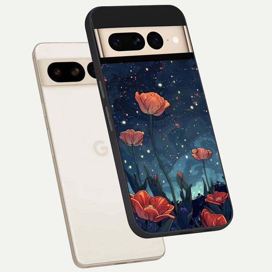  Midnight Tulip Glow phone case For Google Pixel 7 Pro showing premium glass back cover with detailed artwork