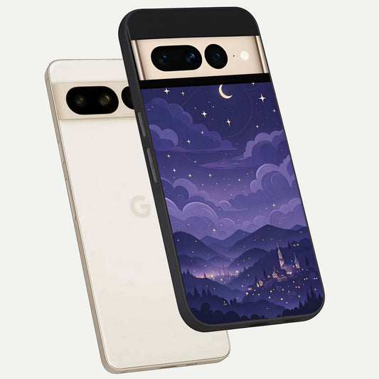  Minimal Night View phone case For Google Pixel 7 Pro showing premium glass back cover with detailed artwork
