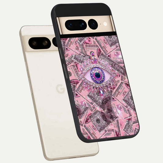  Money Eye Luxe phone case For Google Pixel 7 Pro showing premium glass back cover with detailed artwork