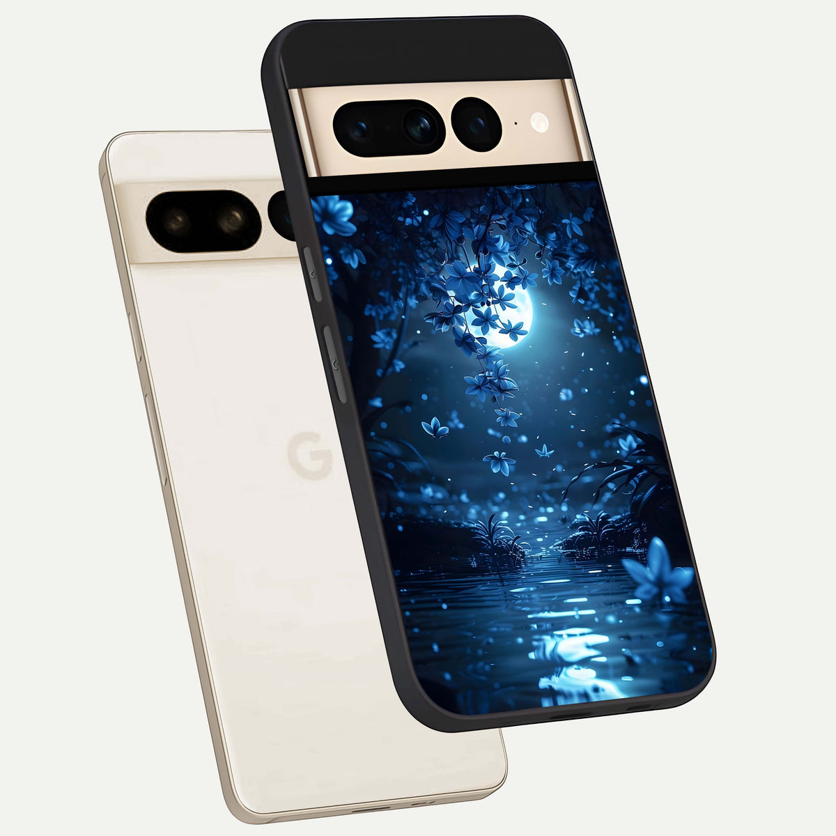  Moonlight Petal Dream phone case For Google Pixel 7 Pro showing premium glass back cover with detailed artwork