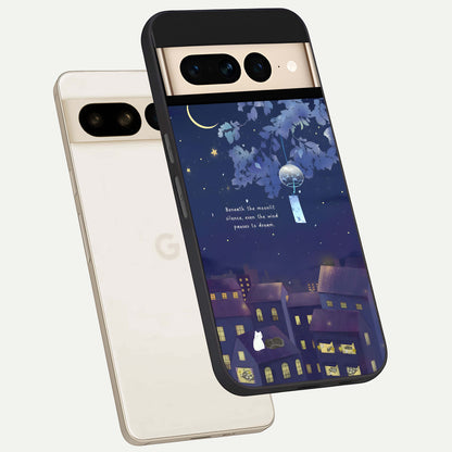  Moonlit Cat Silence phone case For Google Pixel 7 Pro showing premium glass back cover with detailed artwork