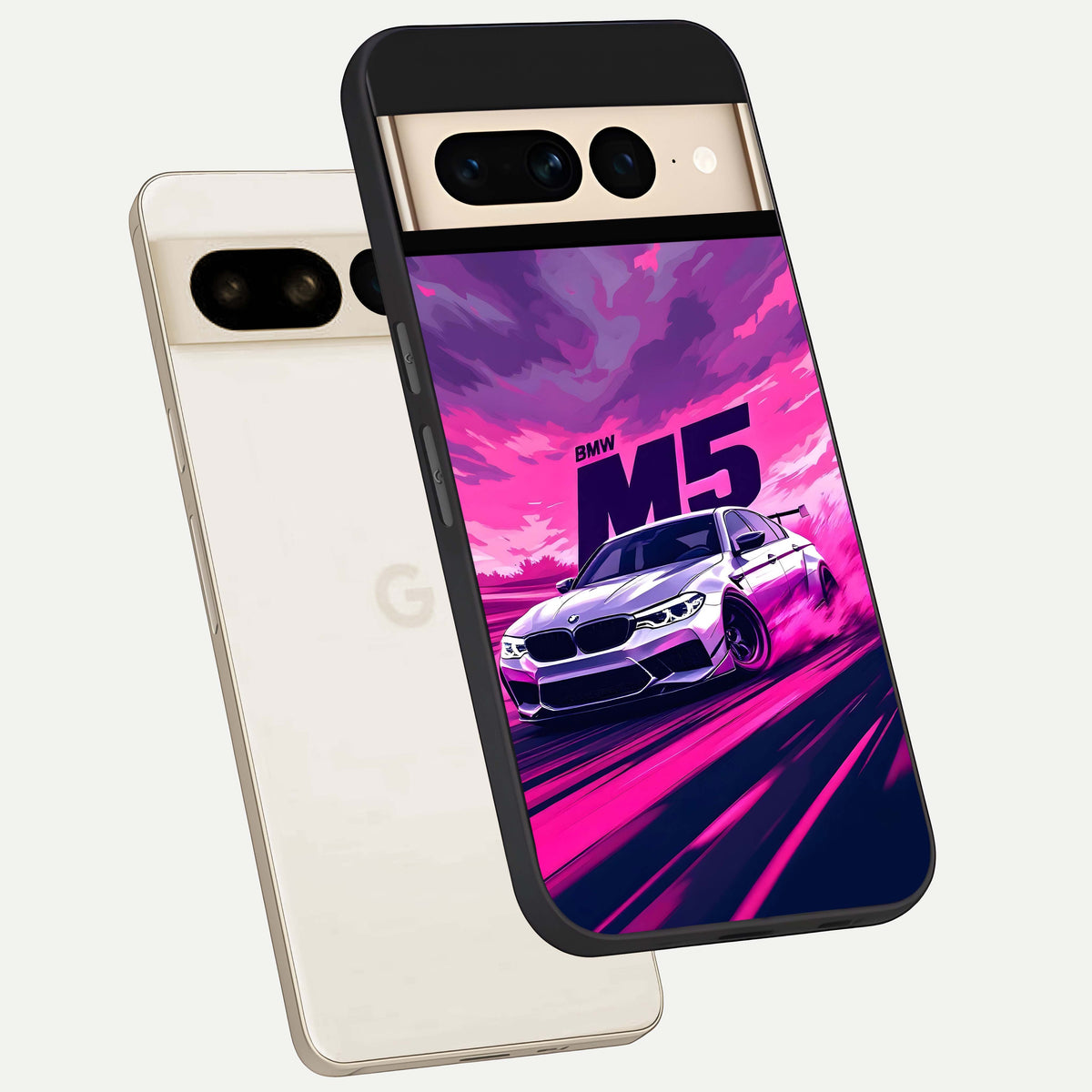  MS Neon Car phone case For Google Pixel 7 Pro showing premium glass back cover with detailed artwork