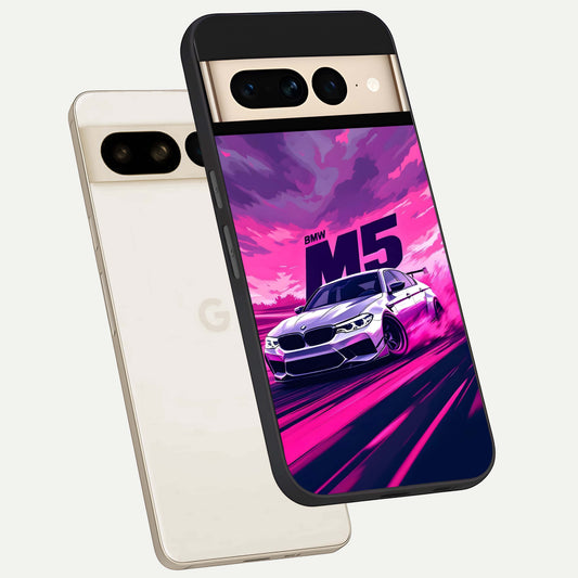  MS Neon Car phone case For Google Pixel 7 Pro showing premium glass back cover with detailed artwork