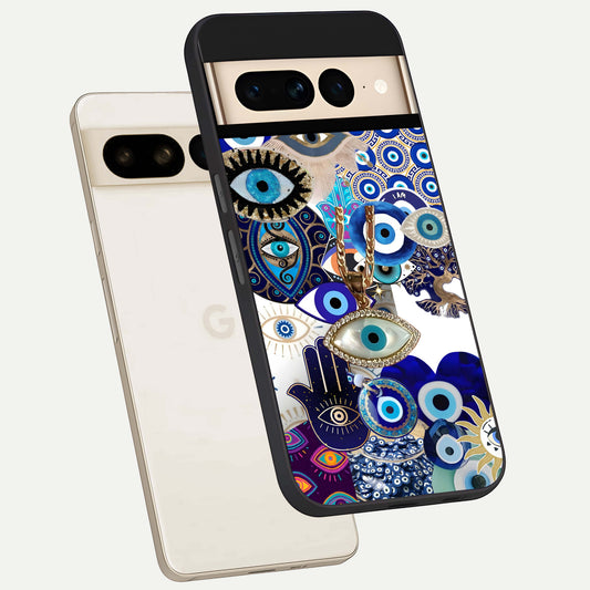  Mystic Charm Eye phone case For Google Pixel 7 Pro showing premium glass back cover with detailed artwork