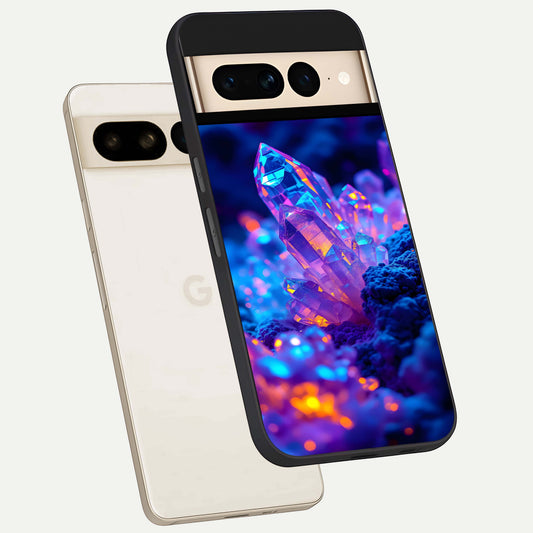  Neon Aura Shards phone case For Google Pixel 7 Pro showing premium glass back cover with detailed artwork
