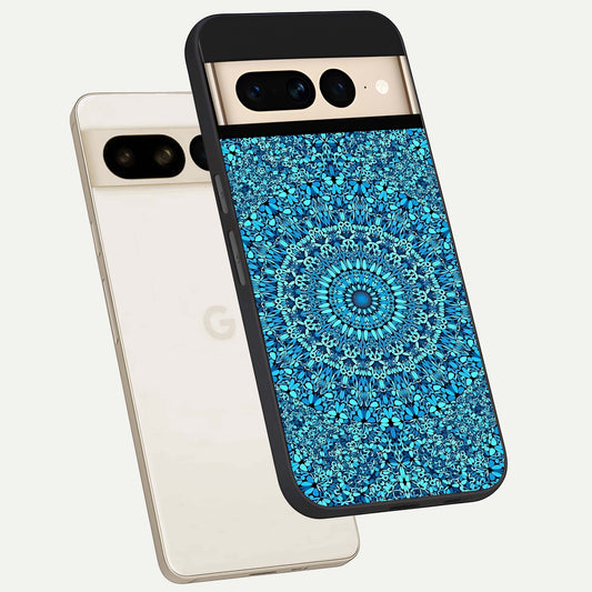 Ocean Bloom Mandala phone case For Google Pixel 7 Pro showing premium glass back cover with detailed artwork