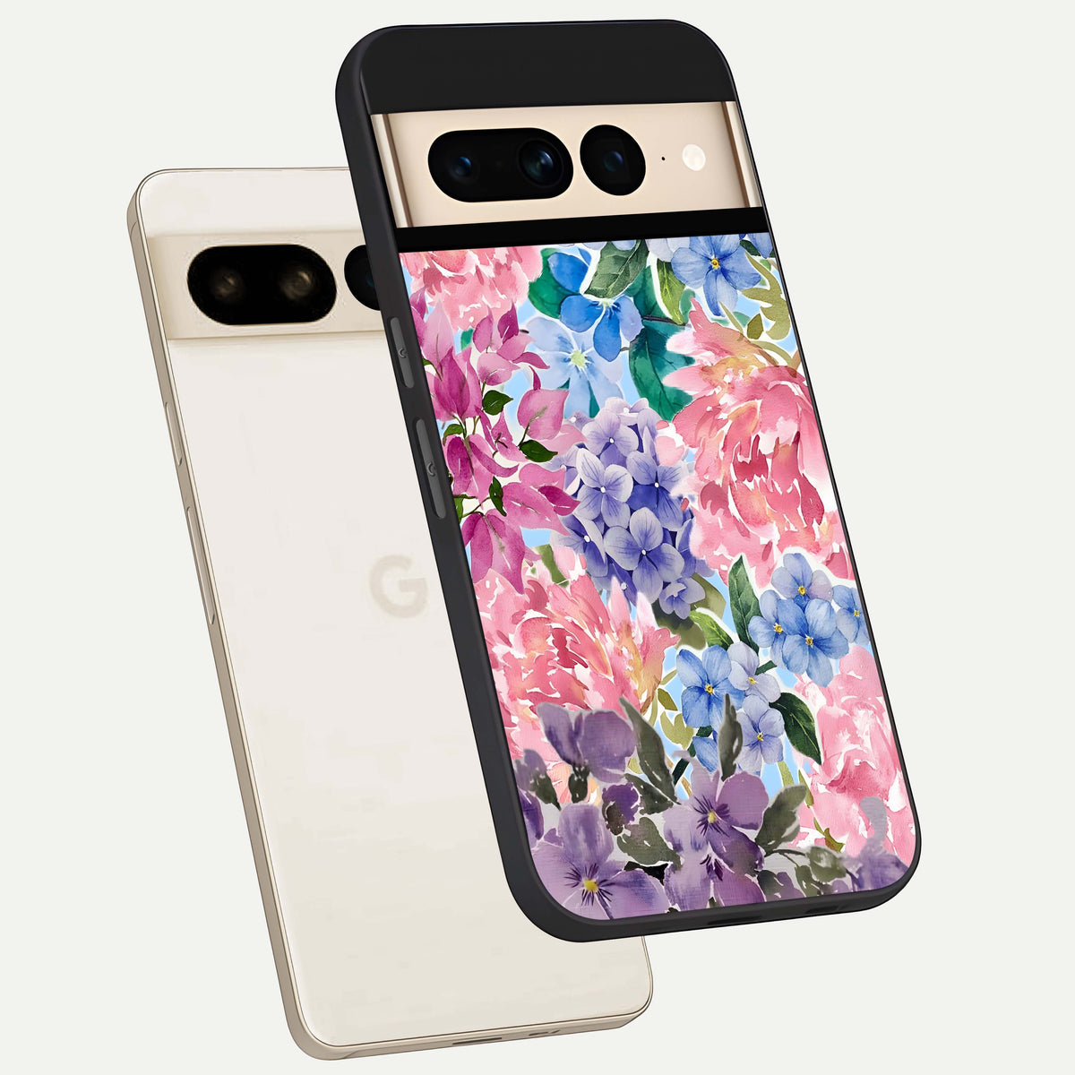  Pastel Floral Mix phone case For Google Pixel 7 Pro showing premium glass back cover with detailed artwork