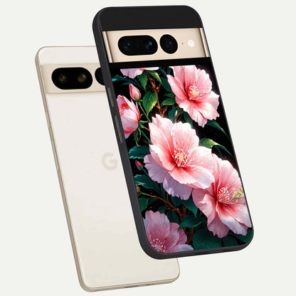  Peach Flower phone case For Google Pixel 7 Pro showing premium glass back cover with detailed artwork