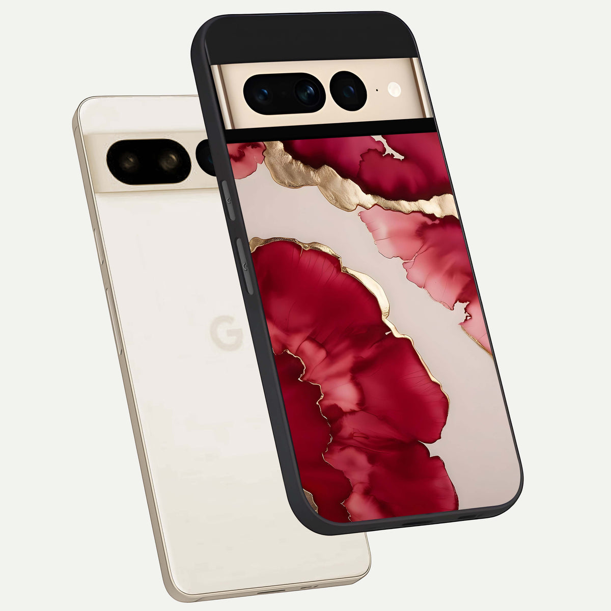  Pink And White Marble phone case For Google Pixel 7 Pro showing premium glass back cover with detailed artwork