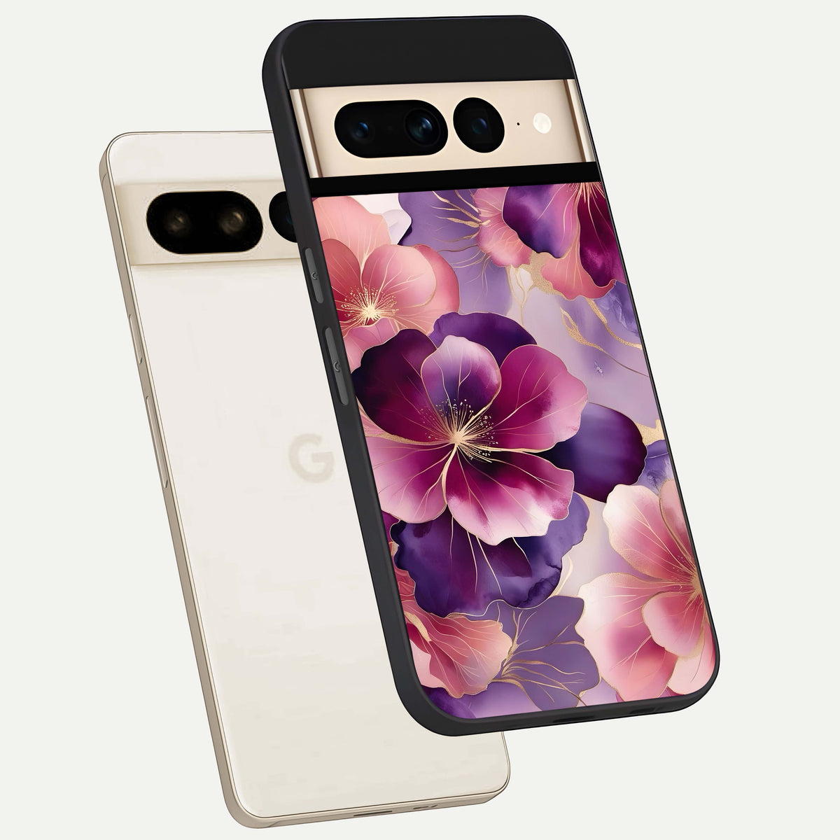  Pink Bouquet Florals phone case For Google Pixel 7 Pro showing premium glass back cover with detailed artwork