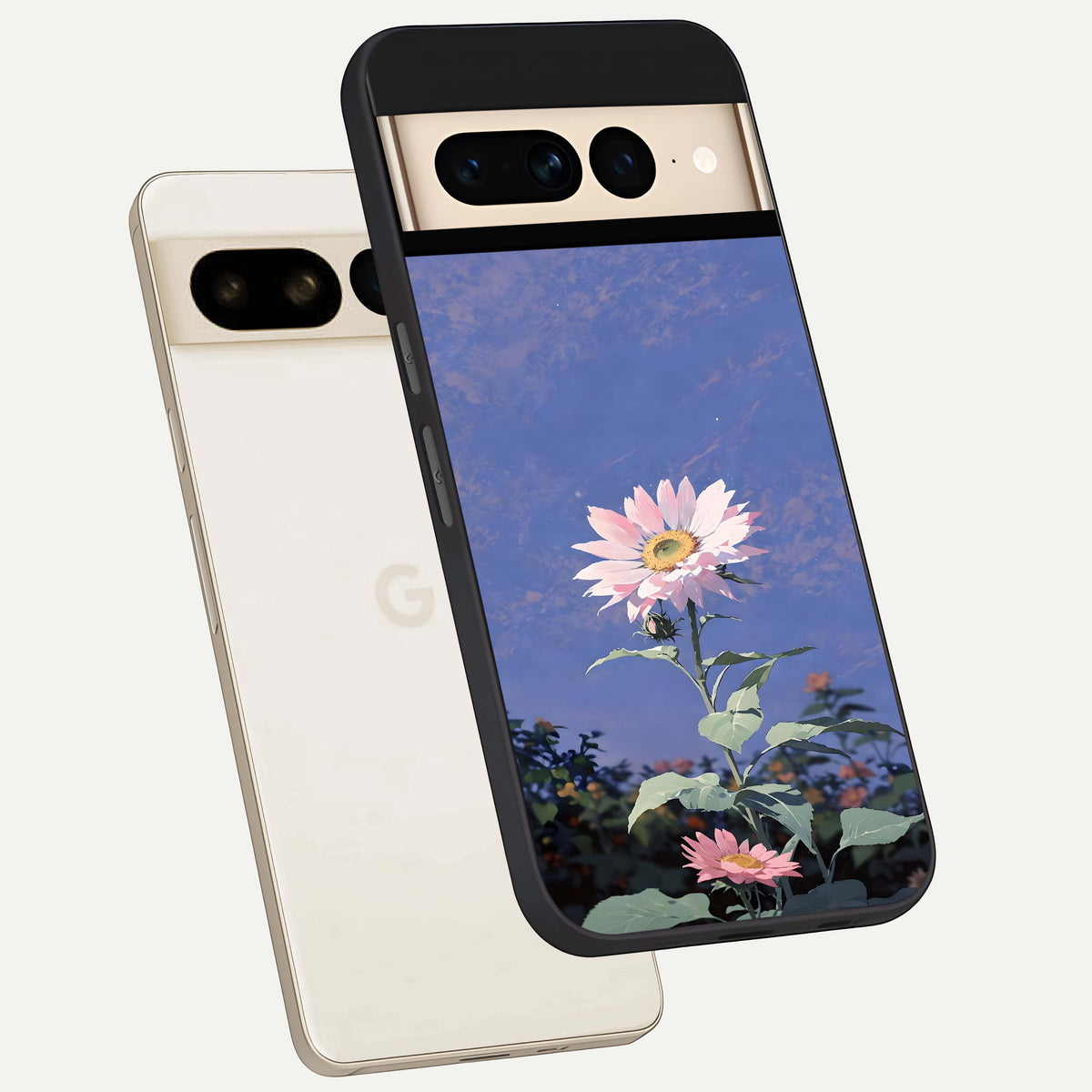  Pink Shells Outline phone case For Google Pixel 7 Pro showing premium glass back cover with detailed artwork