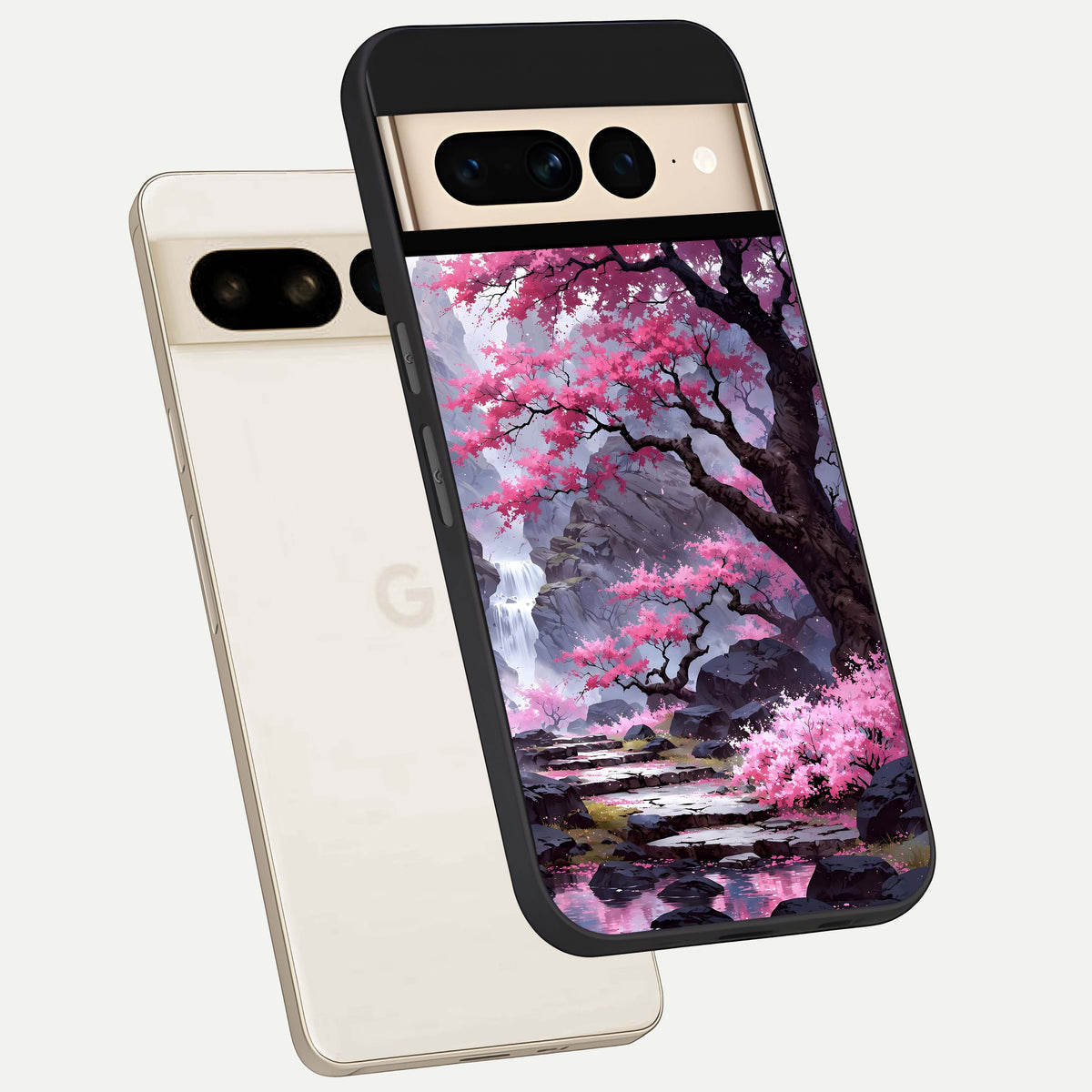  Pink Sunflower Glow phone case For Google Pixel 7 Pro showing premium glass back cover with detailed artwork