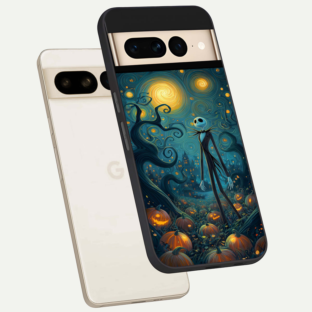  Pumpkin Moonlight Tale phone case For Google Pixel 7 Pro showing premium glass back cover with detailed artwork