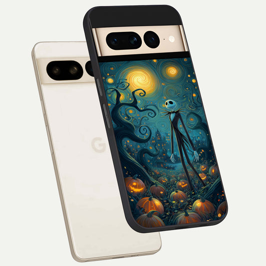  Pumpkin Moonlight Tale phone case For Google Pixel 7 Pro showing premium glass back cover with detailed artwork