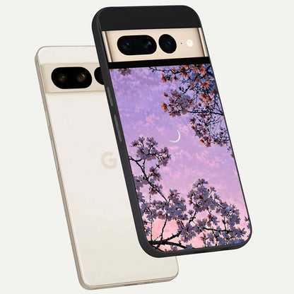  Purple Serenity Moon phone case For Google Pixel 7 Pro showing premium glass back cover with detailed artwork