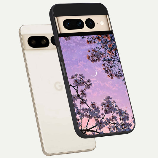  Purple Serenity Moon phone case For Google Pixel 7 Pro showing premium glass back cover with detailed artwork