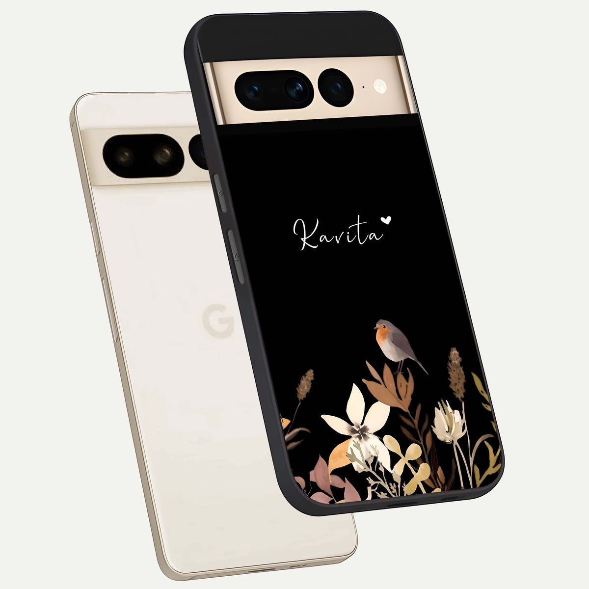  Quiet Garden Tune Custom Name phone case For Google Pixel 7 Pro showing premium glass back cover with detailed artwork