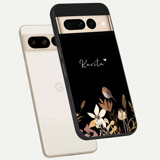  Quiet Garden Tune Custom Name phone case For Google Pixel 7 Pro showing premium glass back cover with detailed artwork