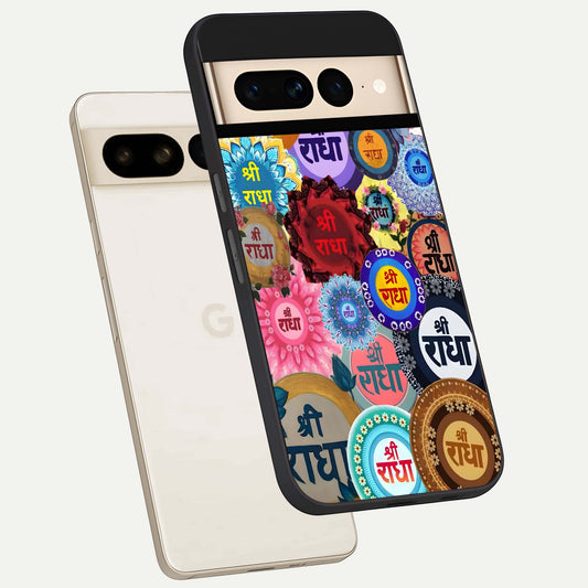  Radha Divine Bloom phone case For Google Pixel 7 Pro showing premium glass back cover with detailed artwork