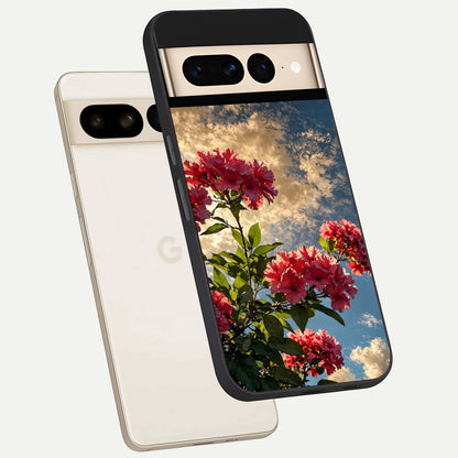  Red Bloom Skies phone case For Google Pixel 7 Pro showing premium glass back cover with detailed artwork
