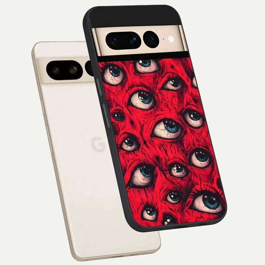  Red Eyes Pattern phone case For Google Pixel 7 Pro showing premium glass back cover with detailed artwork