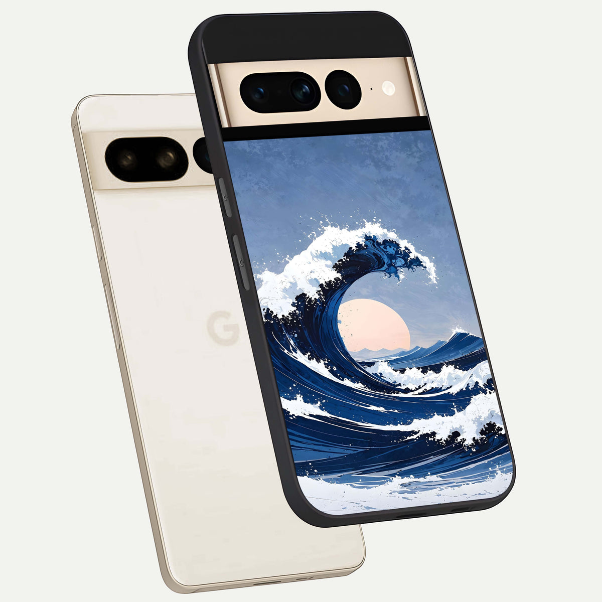 Rising Tide Power phone case For Google Pixel 7 Pro showing premium glass back cover with detailed artwork