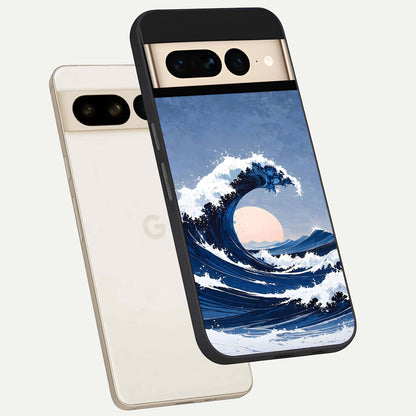  Rising Tide Power phone case For Google Pixel 7 Pro showing premium glass back cover with detailed artwork