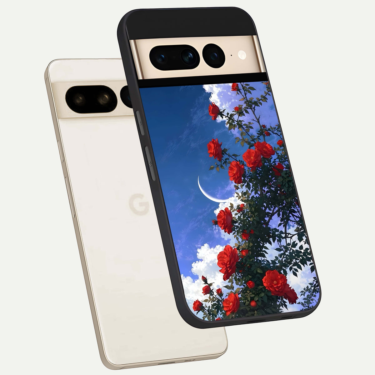  Rose Drift Flowers phone case For Google Pixel 7 Pro showing premium glass back cover with detailed artwork