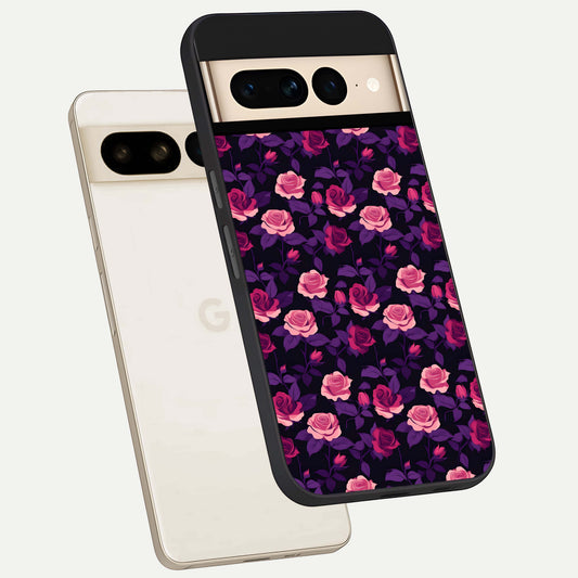  Rose Garden Twilight phone case For Google Pixel 7 Pro showing premium glass back cover with detailed artwork