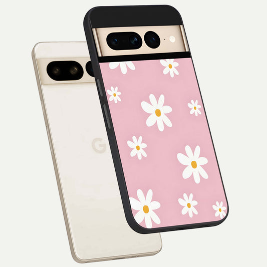  Soft Daisy Bliss phone case For Google Pixel 7 Pro showing premium glass back cover with detailed artwork