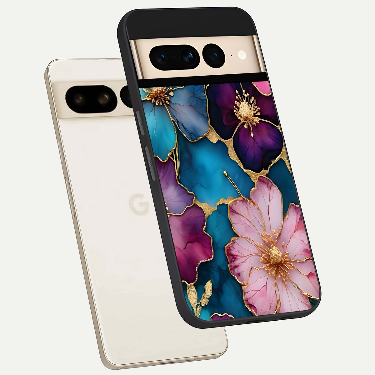 Sparkle Floral phone case For Google Pixel 7 Pro showing premium glass back cover with detailed artwork
