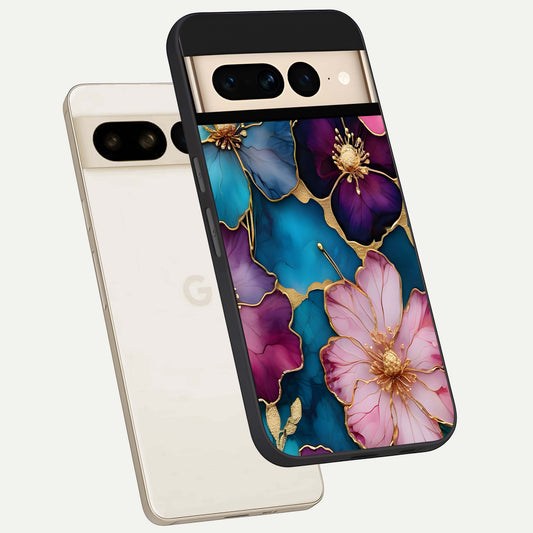  Sparkle Floral phone case For Google Pixel 7 Pro showing premium glass back cover with detailed artwork