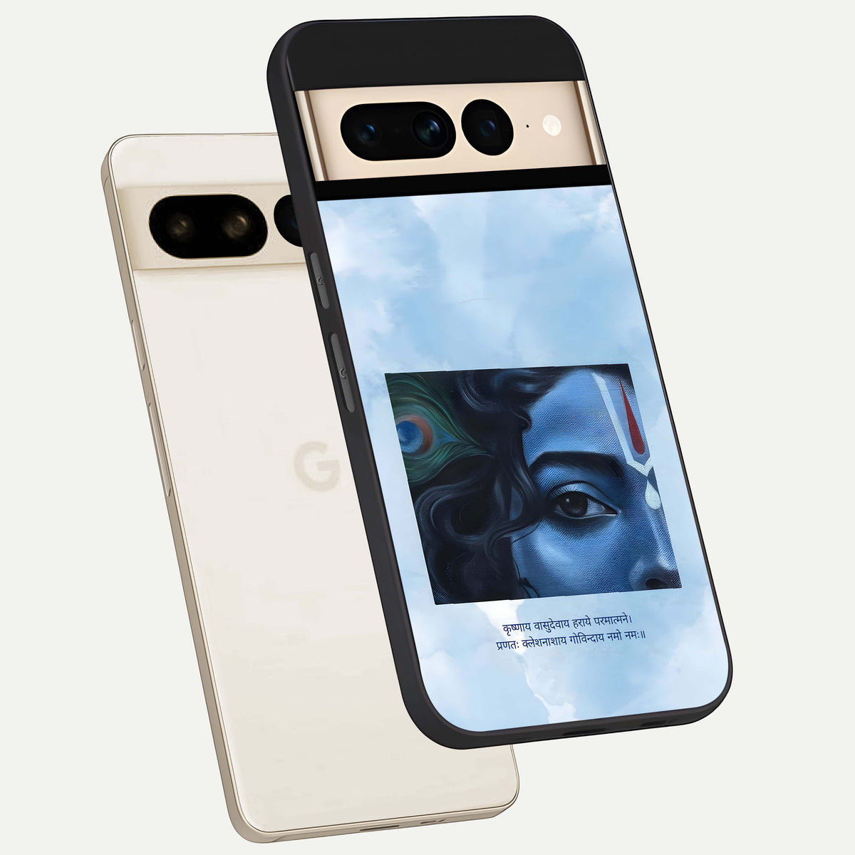  Spiritual Krishna phone case For Google Pixel 7 Pro showing premium glass back cover with detailed artwork