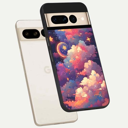  Starlit Dream Clouds phone case For Google Pixel 7 Pro showing premium glass back cover with detailed artwork