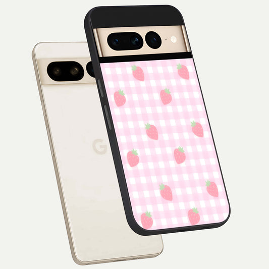  Strawberry Picnic Love phone case For Google Pixel 7 Pro showing premium glass back cover with detailed artwork
