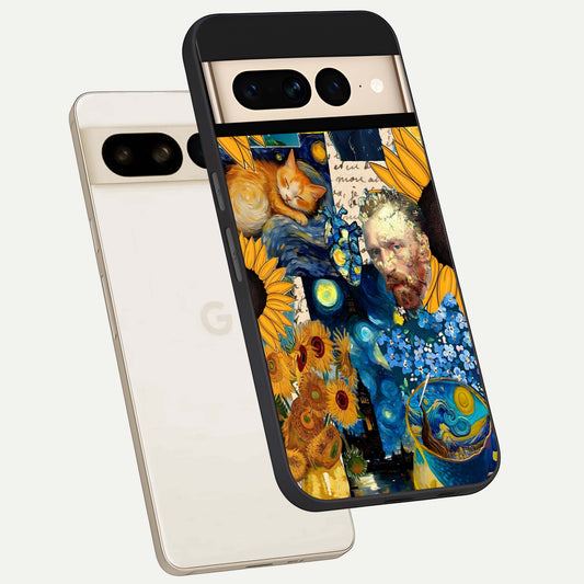  Sunflower Chic Mood Custom Name phone case For Google Pixel 7 Pro showing premium glass back cover with detailed artwork