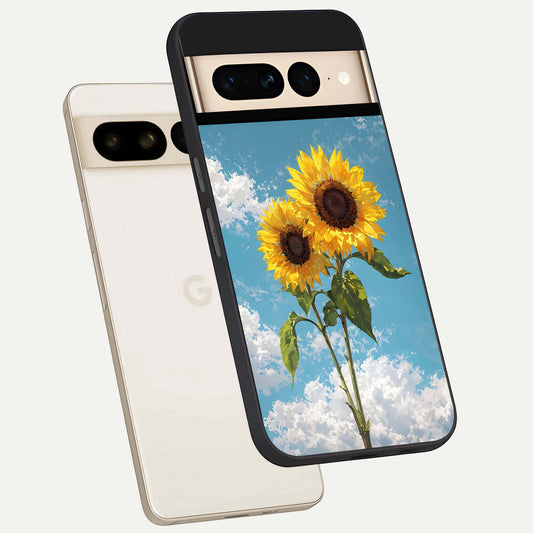  Sunlit Daisy Glow phone case For Google Pixel 7 Pro showing premium glass back cover with detailed artwork