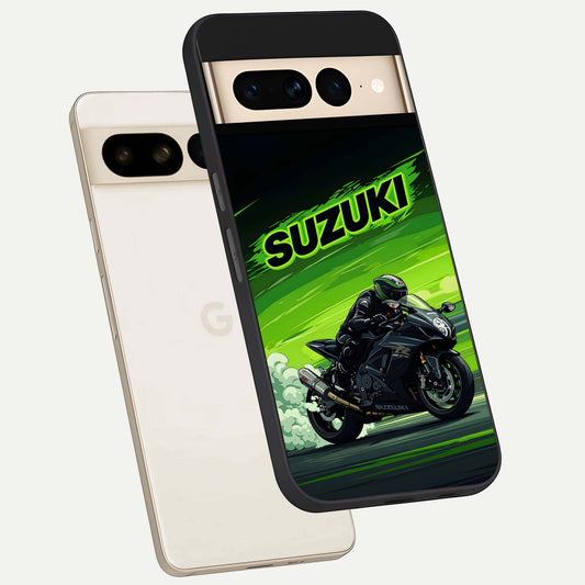  Suzuki Speed Beast phone case For Google Pixel 7 Pro showing premium glass back cover with detailed artwork