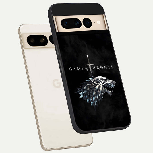  Throne Wolf Legacy phone case For Google Pixel 7 Pro showing premium glass back cover with detailed artwork
