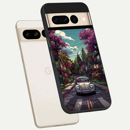  Vintage Street Drive phone case For Google Pixel 7 Pro showing premium glass back cover with detailed artwork