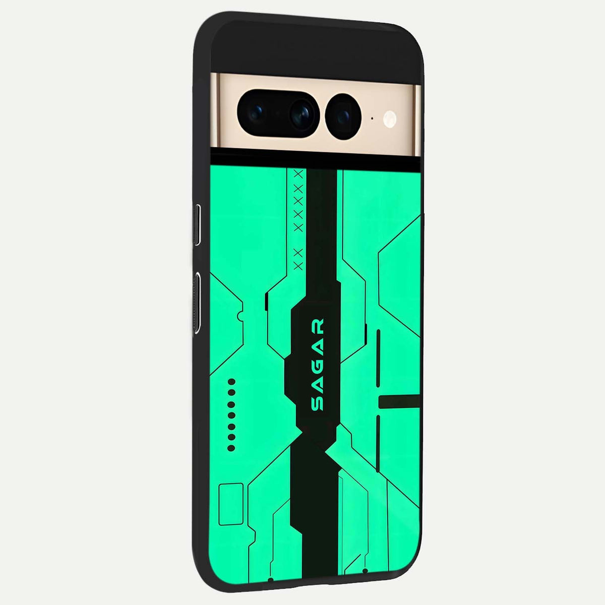  Aqua Tech CYBERPUNK Custom Name back cover For Google Pixel 7 Pro slim fit glass case with vibrant aesthetic design