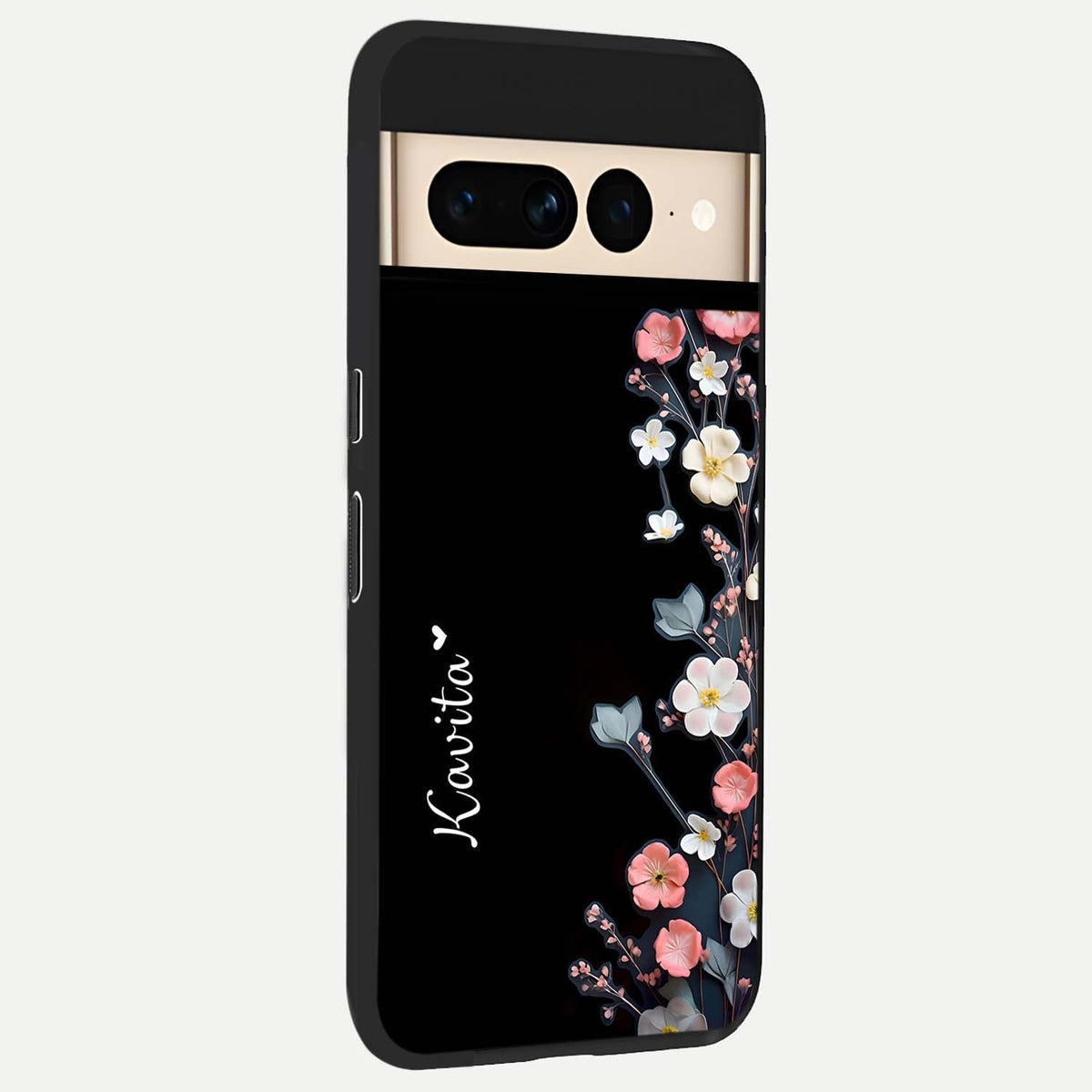  Black Elegance Floral Custom Name back cover For Google Pixel 7 Pro slim fit glass case with vibrant aesthetic design